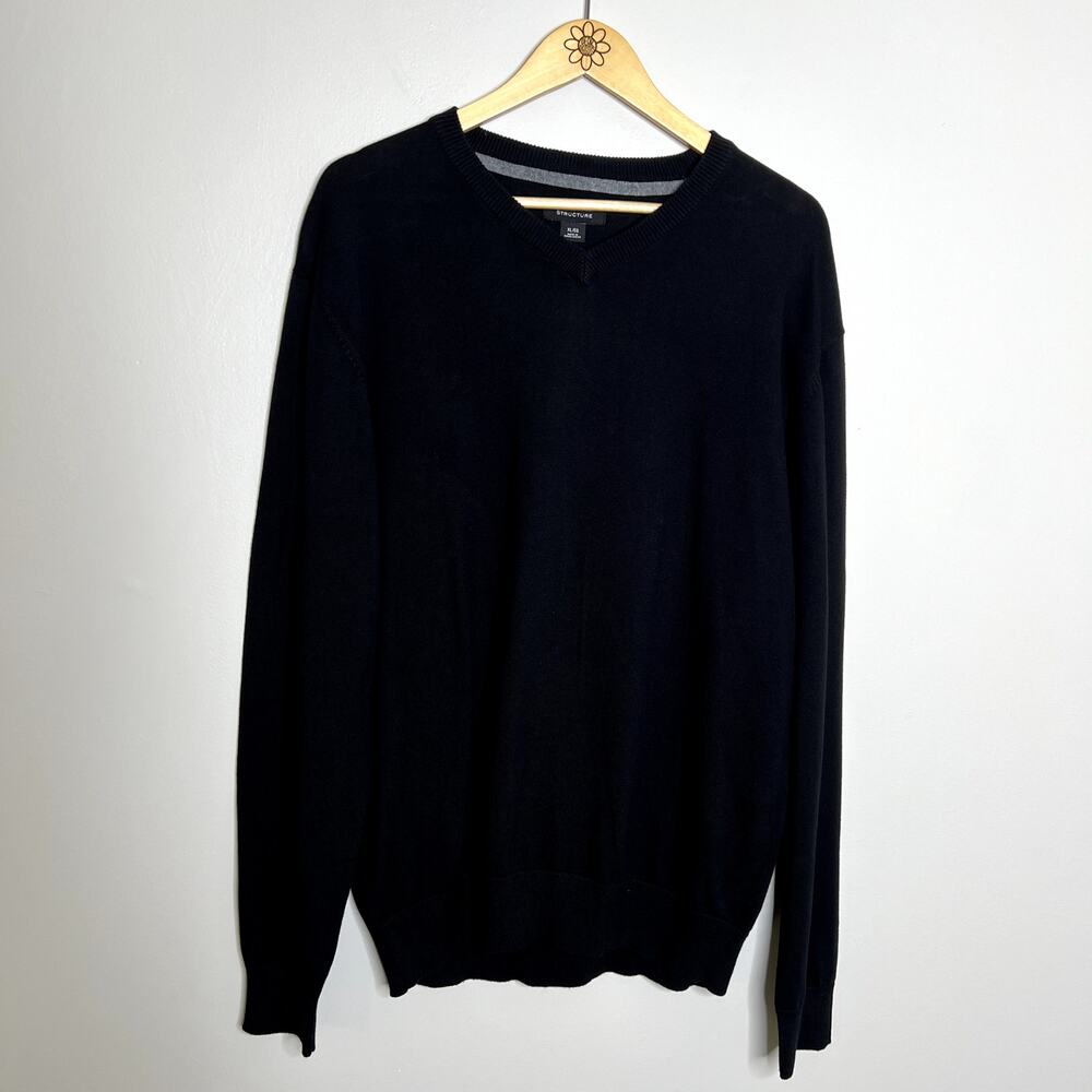 Structure Black V Neck Knit Sweater